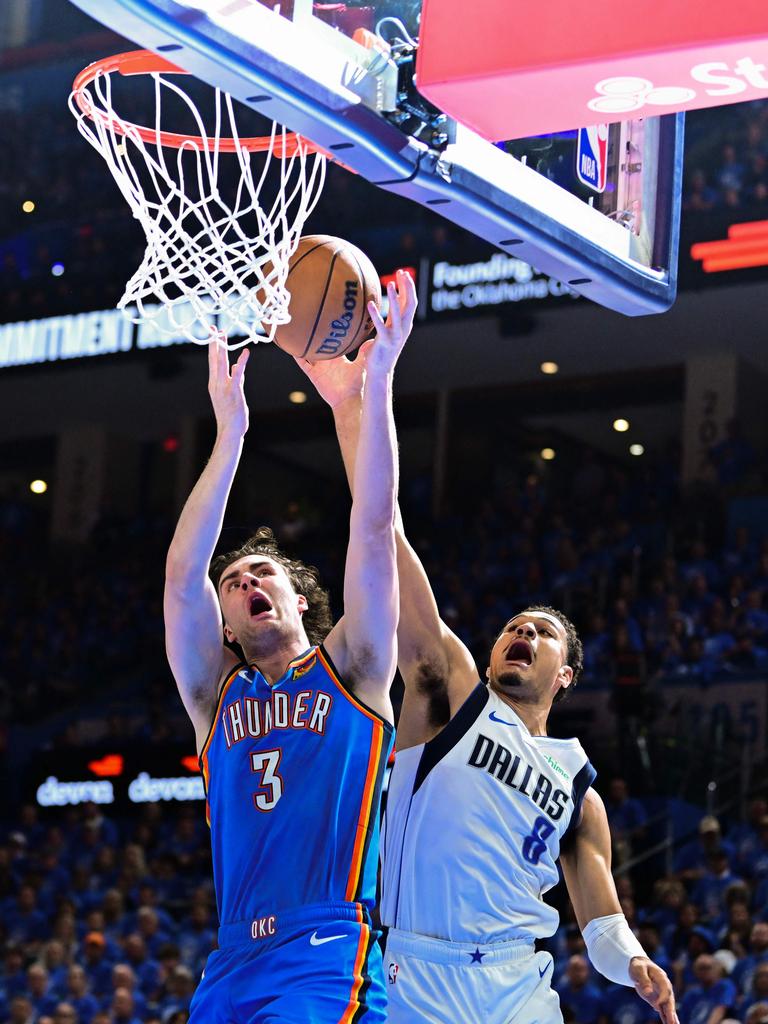 Giddey has a shot blocked by Josh Green. Photo: Joshua Gateley/Getty Images/AFP.