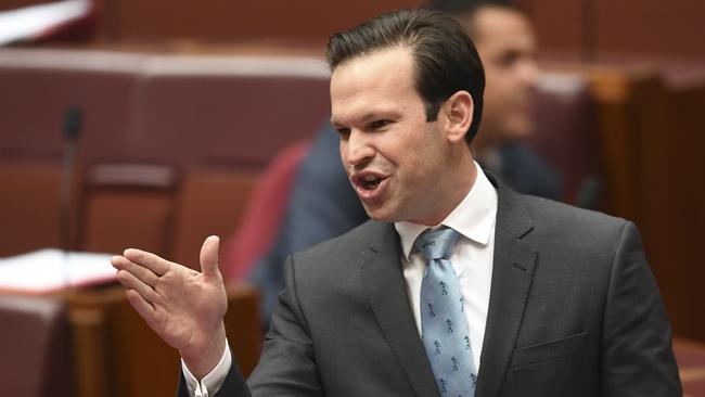 Australian Resource Minister Matt Canavan speaks during Senate Question Time in the Senate chamber at Parliament House in Canberra, Tuesday, November 28, 2017. (AAP Image/Lukas Coch) NO ARCHIVING