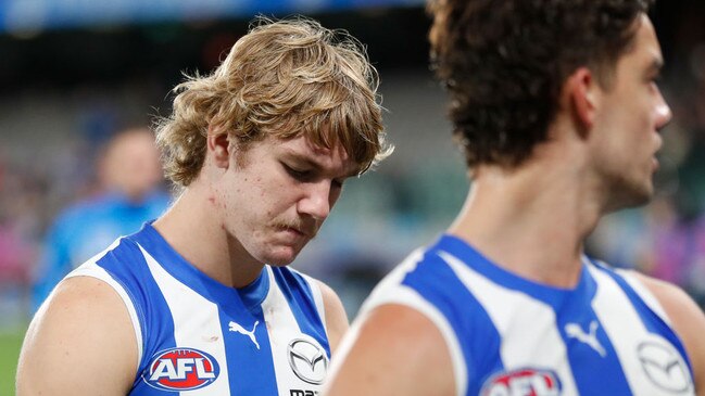 Horne-Francis of the Kangaroos looks dejected after Sunday’s loss to GWS (Photo by Michael Willson/AFL Photos via Getty Images)