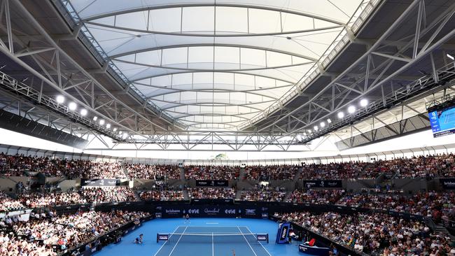 The stage for the Brisbane International at Pat Rafter Arena. Picture: Chris Hyde/Getty Images