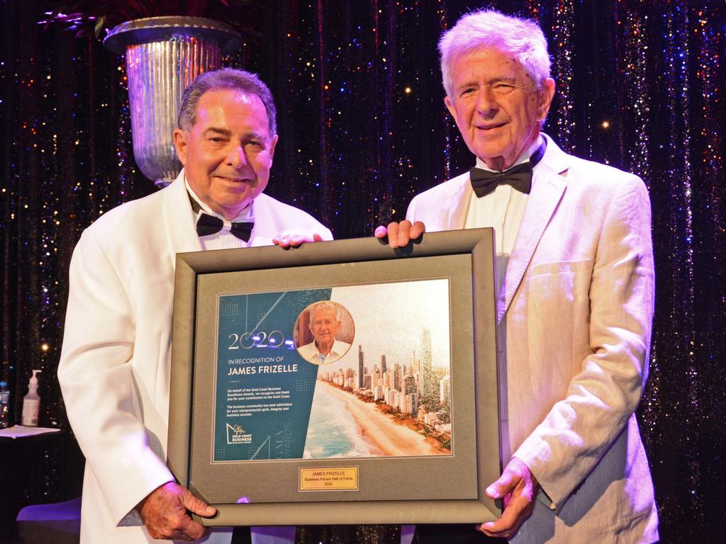 Ian Cousins and James Frizelle at Gold Coast Business Excellence Awards Hall of Fame induction at The Star Gold Coast. Picture: Regina King.