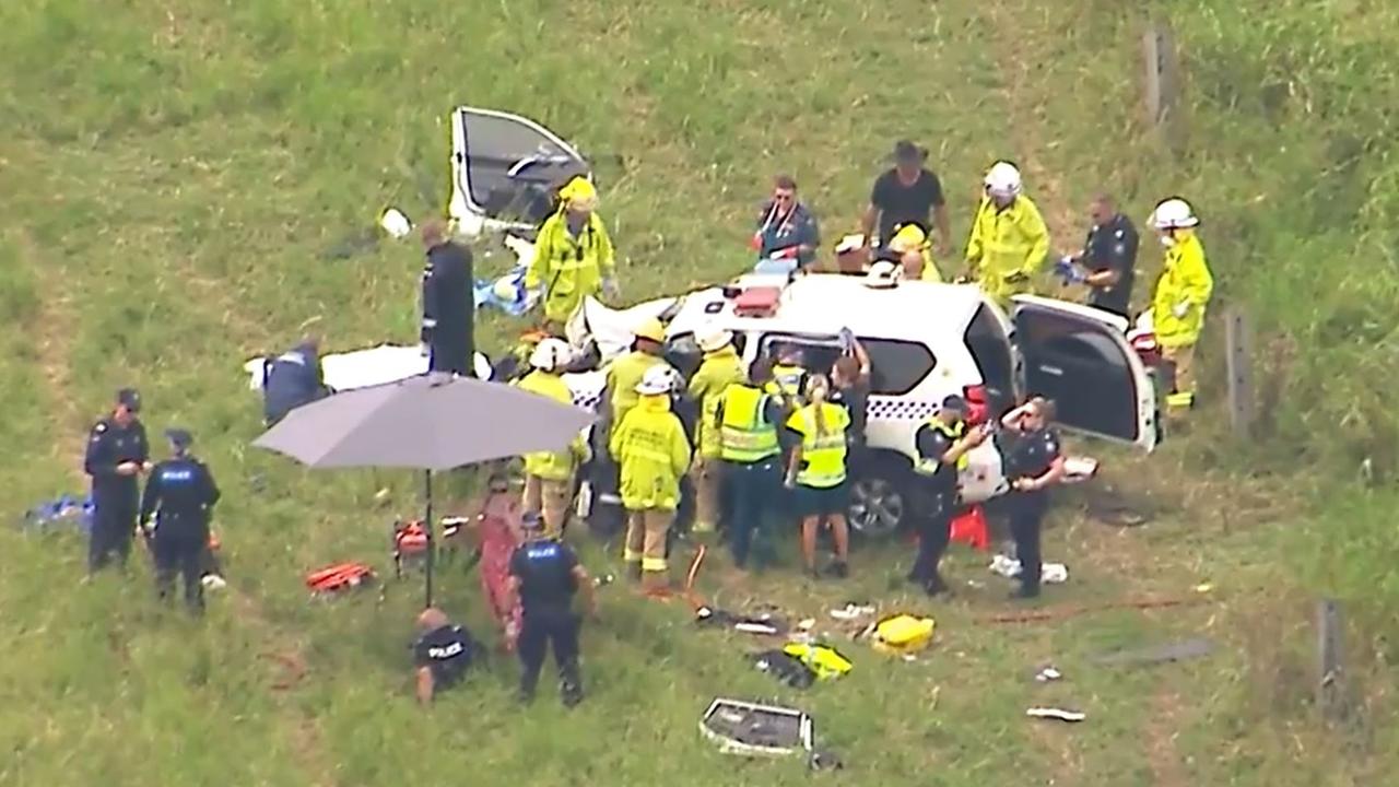 A police officer is in a critical condition after a traffic crash on the Cunningham Highway. Picture: 9 News