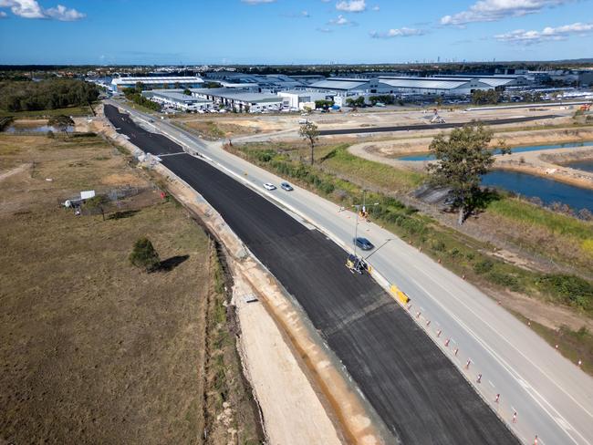 Asphalt laid as part of Coomera Connector works at Shipper Drive pictured in June 2024. Picture: TMR