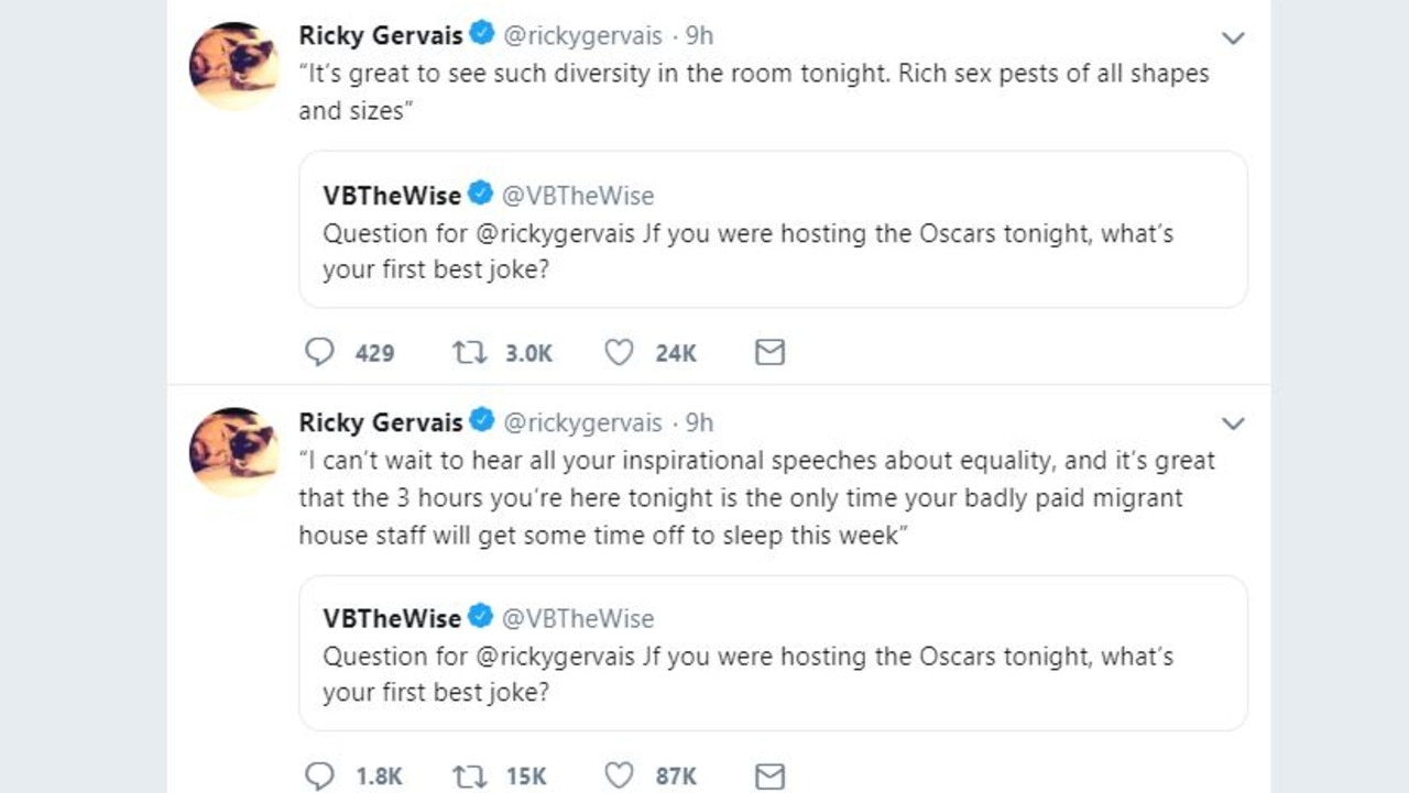 Ricky Gervais reveals the jokes he'd open with at the Oscars if he were hosting.