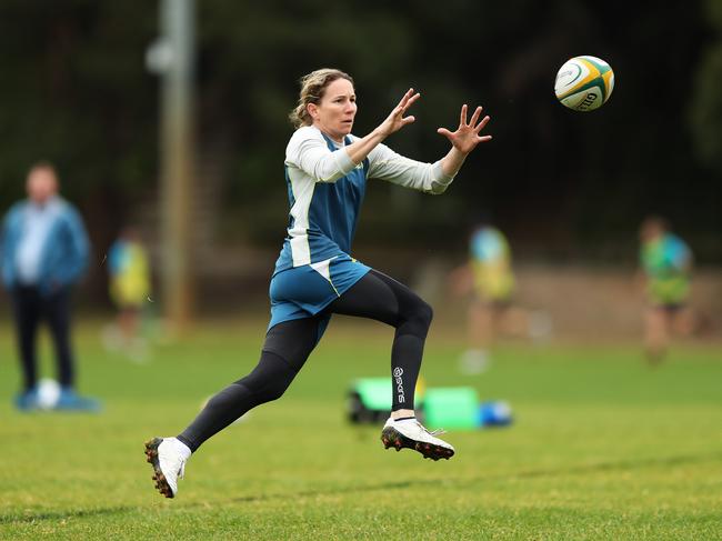 Wallaroos veteran Ash Hewson training with her team ahead of her last World Cup appearance at the Sydney Academy of Sport Narrabeen. Picture: Brett Costello