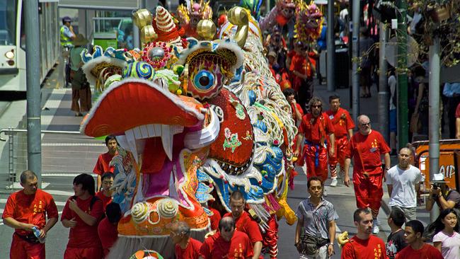 A dragon dance performed in the Melbourne CBD during Chinese New Year celebrations. Photo: Supplied