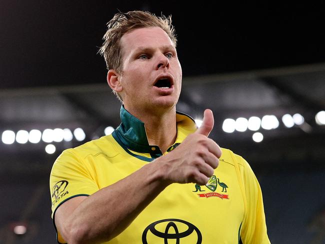 Australia's Steve Smith waves to the fans during the first one-day international (ODI) cricket match between Australia and the West Indies at the Melbourne Cricket Ground (MCG) in Melbourne on February 2, 2024. (Photo by Martin KEEP / AFP) / -- IMAGE RESTRICTED TO EDITORIAL USE - STRICTLY NO COMMERCIAL USE --