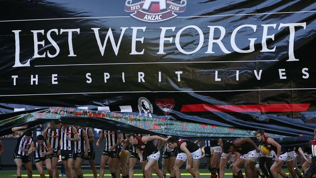 Essendon and Collingwood players will run out for the 24th instalment of their Anzac Day tradition. Picture: George Salpigtidis