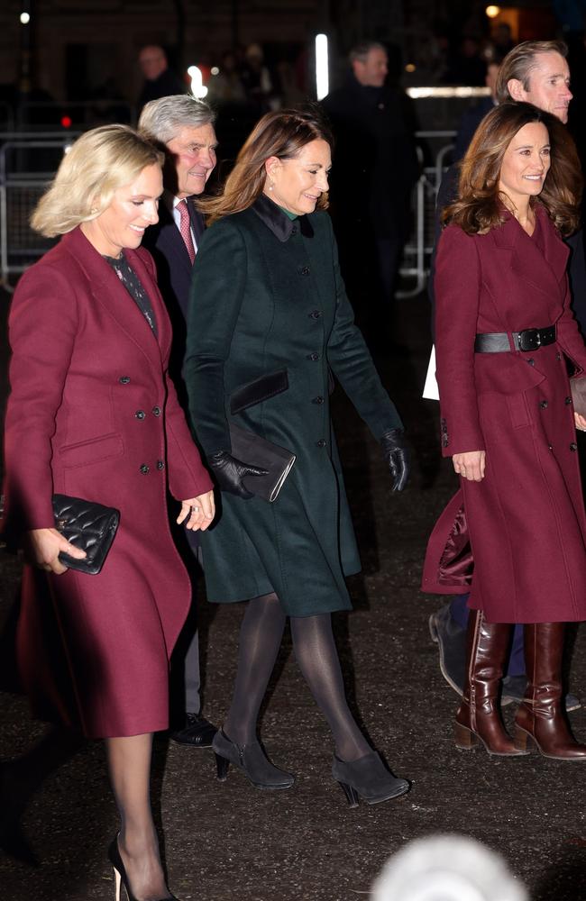 Zara Phillips, Michael Middleton, Carole Middleton and Pippa Middleton attend the carol service. Picture: Chris Jackson/Getty Images