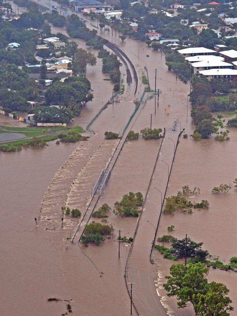 Townsville floods. Aerial damage of Rooneys Bridge, Railway Estate from a helicopter. Picture: Zak Simmonds