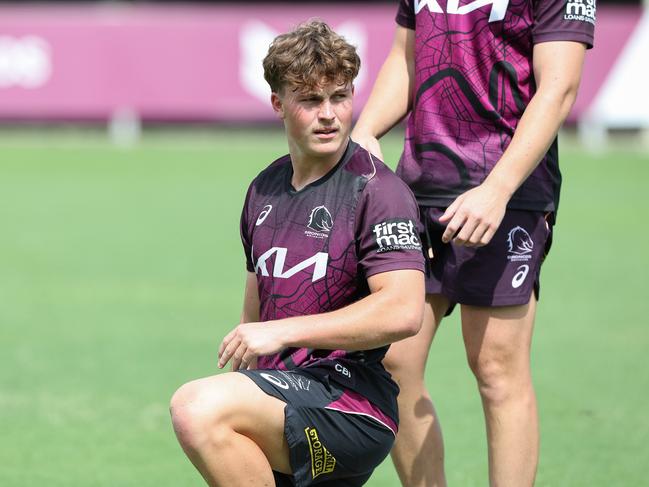 Coby Black sweats it out during pre season training with the Broncos at Red Hill. Pics Adam Head