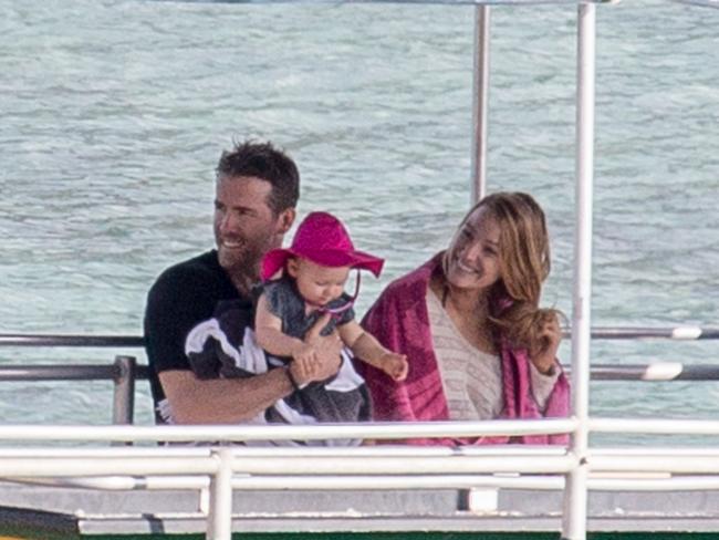 Blake Lively, Ryan Reynolds and daughter James Reynolds on their way to Lord Howe Island.