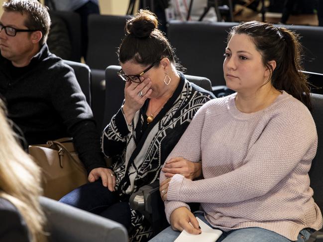 Angeleanna Estorffe, right, the wife of slain Australian Brenton Estorffe, attended the press conference. Picture: Scott Dalton