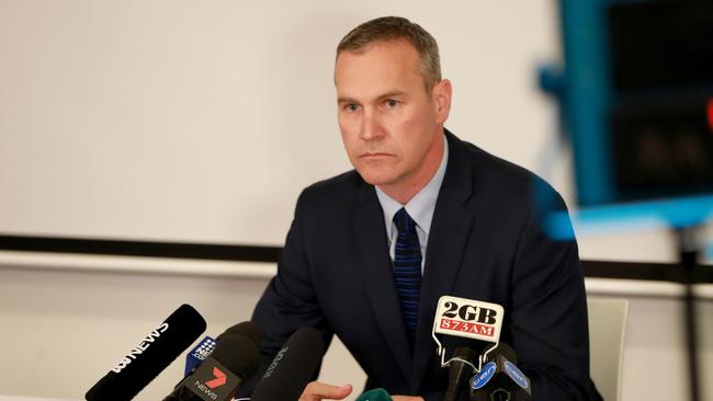 Bulldogs CEO Andrew Hill faces the media. (Damian Shaw)