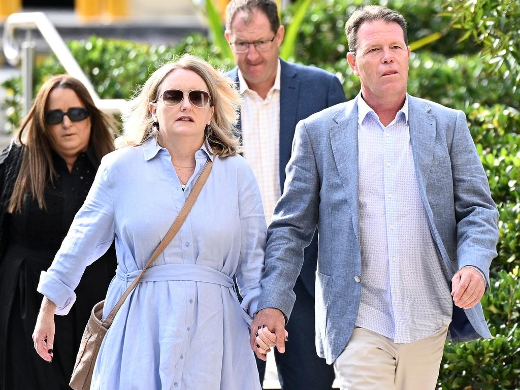 Peta and Jamie James, the parents of Lilie James, arrive at the inquest on Tuesday. Picture: AAP Image/Dan Himbrechts