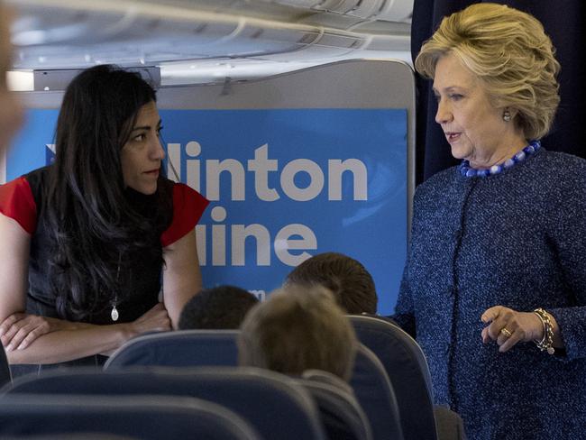 Senior aide Huma Abedin has been at Ms Clinton’s side throughout her nearly two-year pursuit of the White House. Picture: AP Photo/Andrew Harnik