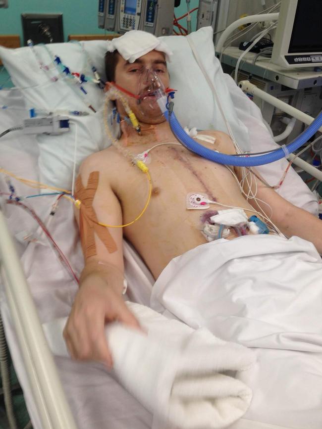 Brendan Ryland recovering from the heart transplant that saved his life. Picture: Supplied