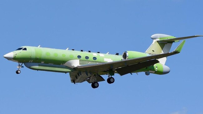 The RAAF MC-55A Peregrine, a modified Gulfstream G550, during a test flight of its electronic intelligence and warfare capabilities. Picture: Twitter