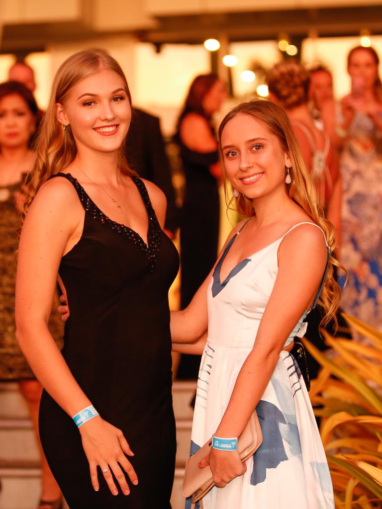 Emily Kowalewycz and Eliza Pridham at the Great Northern Darwin Cup Gala Ball at Mindil Beach Casino Resort. Picture GLENN CAMPBELL