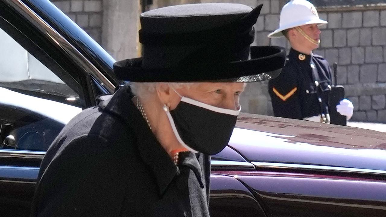 Queen Elizabeth II arrives for the funeral of her husband Prince Philip, Duke of Edinburgh. Picture: Jonathan Brady/WPA Pool/Getty Images