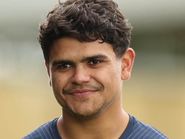 Roosters Latrell Mitchell during Sydney Roosters NRL training at Moore Park ahead of the Roosters' clash with Melbourne at the SCG on Saturday. Picture: Brett Costello