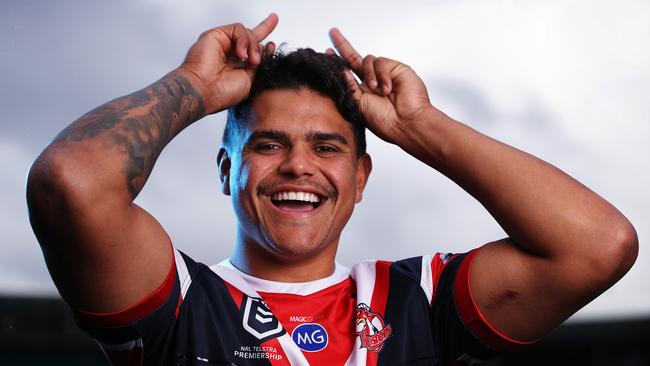 PLEASE CHECK WITH DAILY TELEGRAPH SPORT AND PICTURE DESK BEFORE USE – Latrell Mitchell of the Sydney Roosters NRL team poses for a portrait at the SCG ahead of the 2019 NRL Grand Final. Picture: Brett Costello