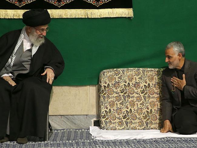 Iran's supreme leader Ayatollah Ali Khamenei, shows him with the commander of the Iranian Revolutionary Guard's Quds Force, Gen. Qasem Soleimani in 2015. Picture: AFP