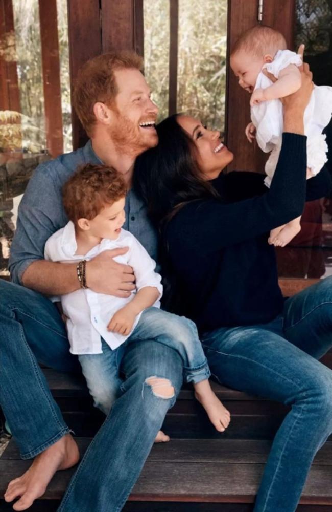 Prince Harry and Meghan Markle with Archie and Lilibet in their 2021 Christmas Card.