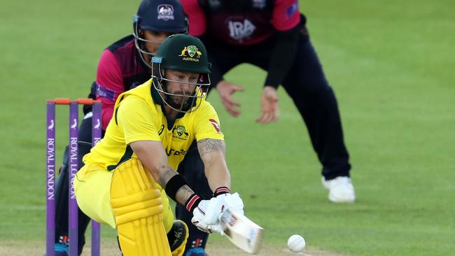 Matthew Wade reverse sweeps the ball to the boundary during his century for Australia A against Northamptonshire last month. Picture: Getty Images