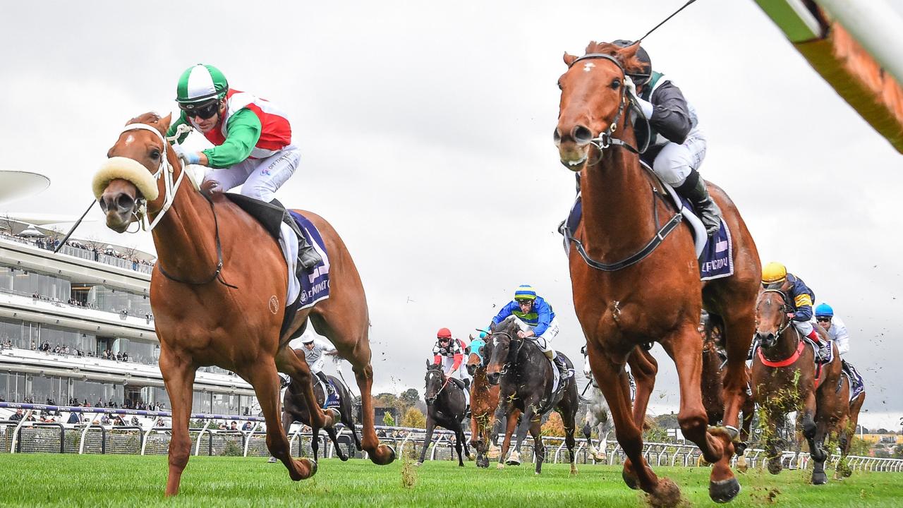 Last-start winner Rise At Dawn (right) may be an “ugly duckling” but he has plenty of ticker, according to co-trainer Will Hayes. Picture: Racing Photos via Getty Images