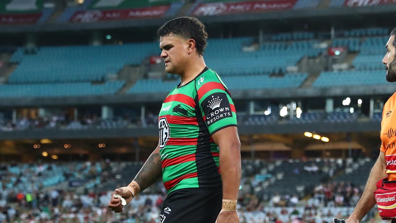 SYDNEY, AUSTRALIA - APRIL 09: Latrell Mitchell of the Rabbitohs walks off the field injured during the round five NRL match between the South Sydney Rabbitohs and the St George Illawarra Dragons at Accor Stadium, on April 09, 2022, in Sydney, Australia. (Photo by Mark Metcalfe/Getty Images)