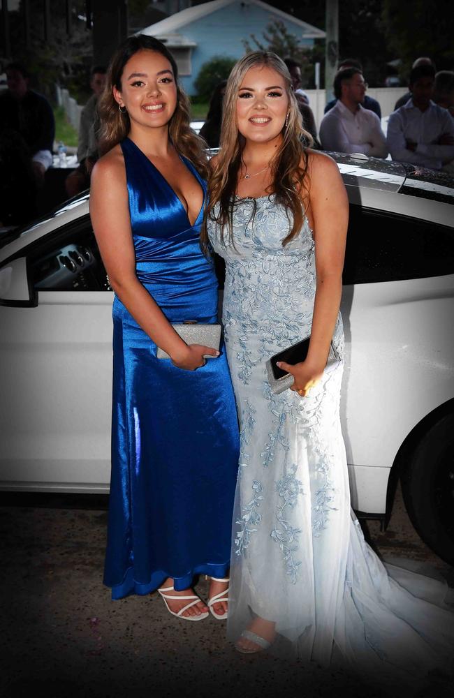 Allanah and Jasmine at Caloundra State High School formal. Picture: Patrick Woods.