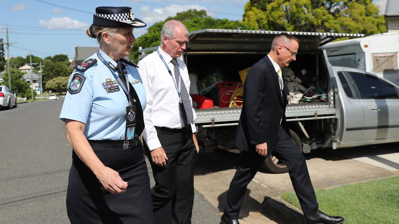 Police commissioner Katarina Carroll arrives at the home of the parents of Hannah Clarke.