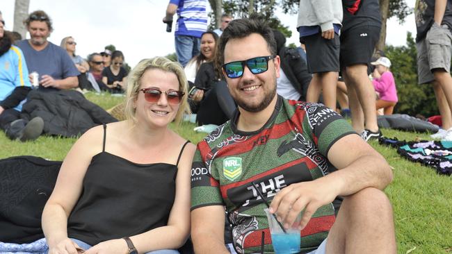 Coffs Coast league fans enjoy the atmosphere at the Cronulla Sharks v Gold Coast Titans match at C.ex Stadium Coffs Harbour. Photo: Tim Jarrett