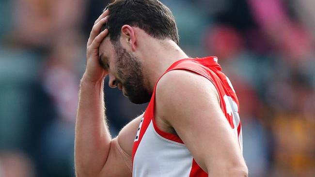 Paddy McCartin was subbed out of the clash against Hawthorn in Launceston. Picture: Michael Willson/AFL Photos via Getty Images