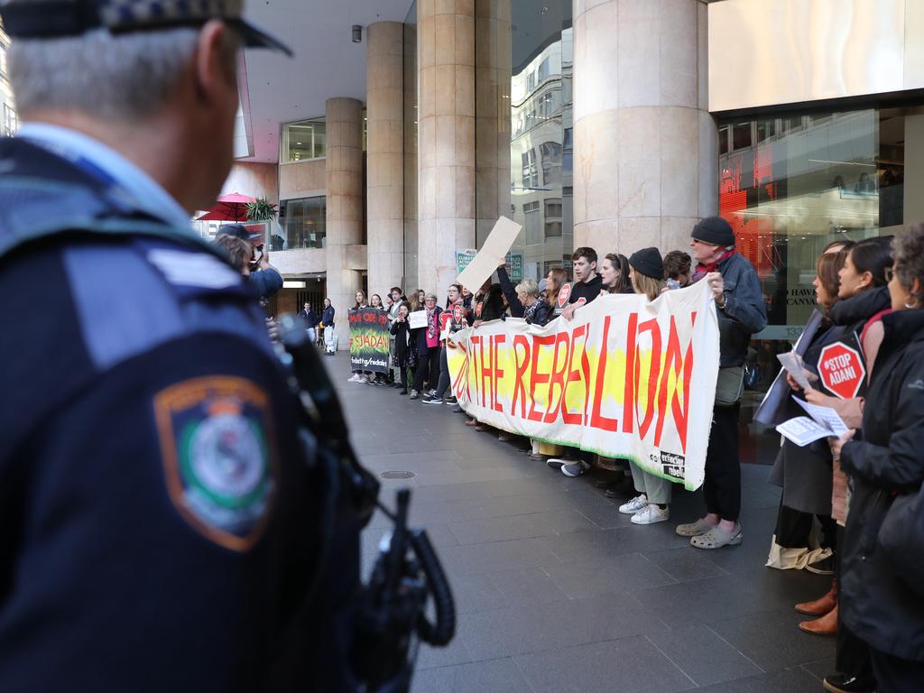 Protesters outside the Adani office at 133 Castlereagh street, Sydney. Picture: John Grainger