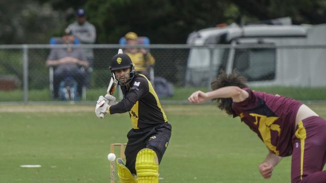 Premier Cricket 2022-23: Fitzroy Doncaster v Richmond at Schramms Reserve, Doncaster. Shobit Singh batting for Richmond. Picture: Valeriu Campan