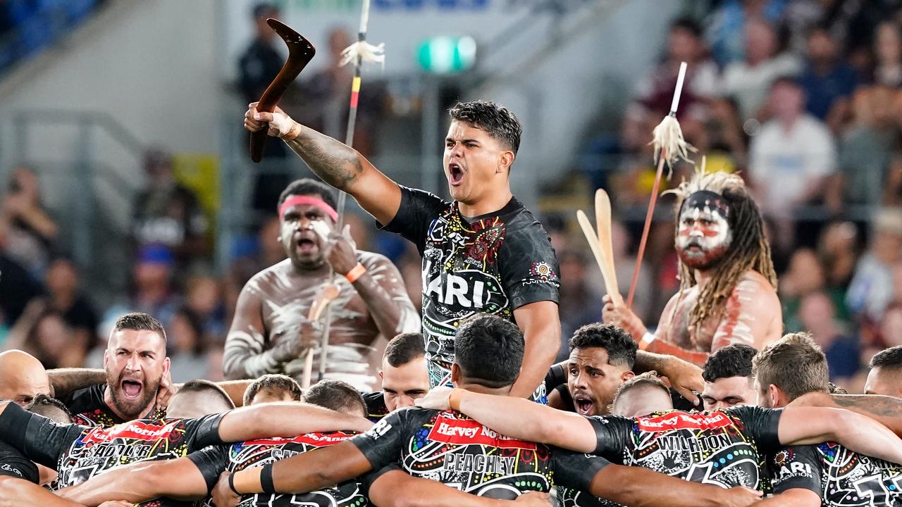 Latrell Mitchell has led the war cry before at All Stars games, and Blues teammates have adopted it at training sessions ahead of the Origin opener. Picture; AAP Image/Dave Hunt