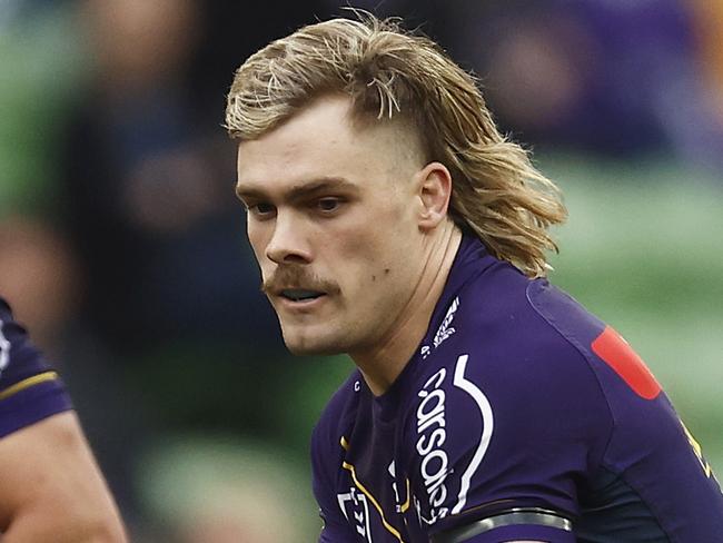 MELBOURNE, AUSTRALIA - AUGUST 26: Ryan Papenhuyzen of the Storm runs with the ball during the round 26 NRL match between Melbourne Storm and Gold Coast Titans at AAMI Park on August 26, 2023 in Melbourne, Australia. (Photo by Daniel Pockett/Getty Images)