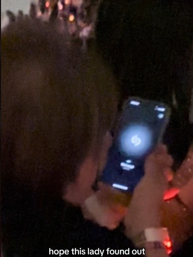 A fan was caught using the Shazam app during Taylor Swift’s performance of “Champagne Problems” in Sydney. Picture: TikTok / nessatix