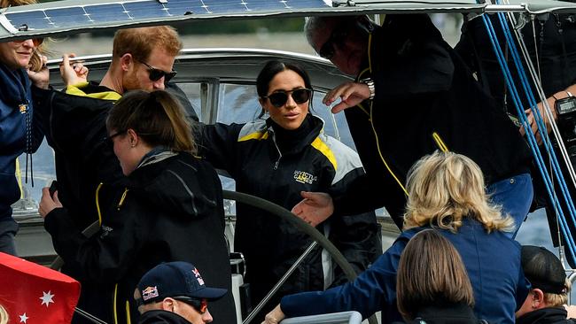 The Duchess of Sussex rocking the aviators on the high seas. Picture: Brendan Esposito