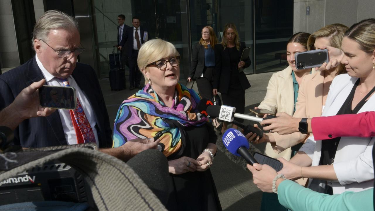 Senator Linda Reynolds addresses the media at David Malcolm Justice Centre with lawyer Martin Bennett. Picture: NewsWire / Sharon Smith