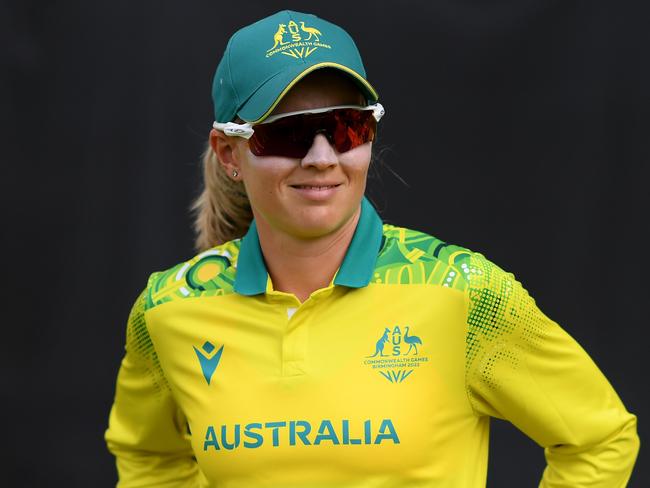 BIRMINGHAM, ENGLAND - JULY 31: Meg Lanning of Team Australia looks on during the Cricket T20 Preliminary Round Group A match between Team Australia and Team Barbados on day three of the Birmingham 2022 Commonwealth Games at Edgbaston on July 31, 2022 on the Birmingham, England. (Photo by Alex Davidson/Getty Images)