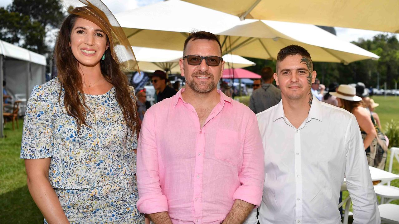 Cassandra Pennisi, Adrian Schulz and Jake Coughlan at the Polo &amp; Provedores, Noosa. Picture Patrick Woods.