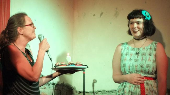 Pradeepa Timmermans sings to Eurydice Dixon on her surprise 21st birthday. Picture: Supplied