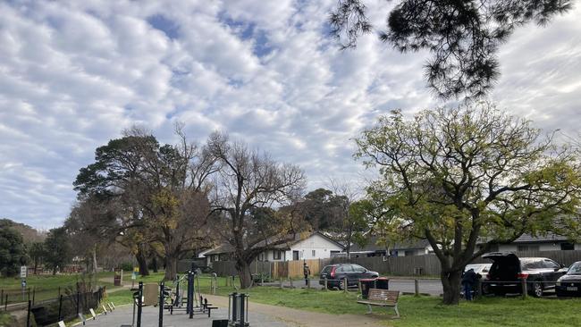 An outdoor gym are is empty beside the Coburg Lake carpark, where a man was shot by police on Monday yesterday evening. Locals are afraid of the escalating gun violence in the inner-north. Picture: Hugo Timms