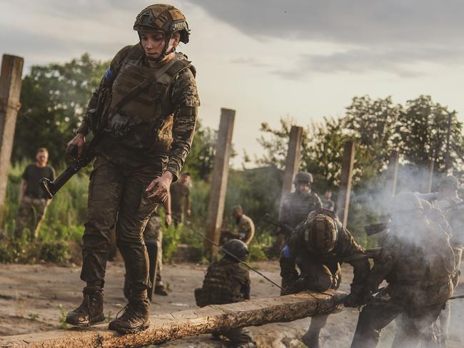 Female members of the 128th Carpathian Mountain Assault Brigade include military press officers, health specialists and psychologists. Picture: Ercin Erturk/Anadolu Agency via Getty Images