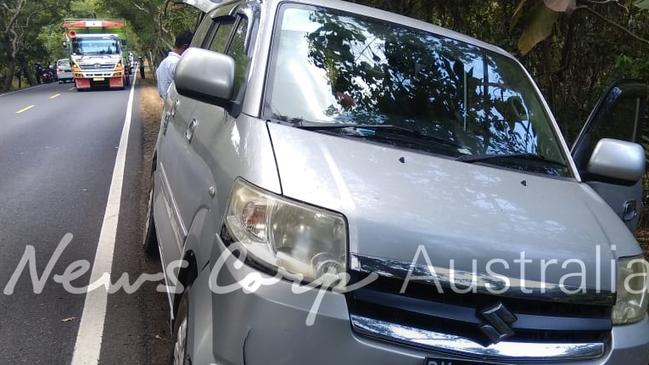 The car that crashed into the Indonesian teenager in rural Bali. Picture: Supplied.