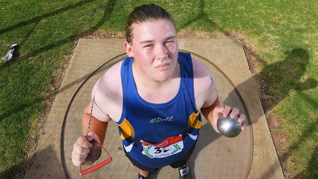 Northern Districts Athletics Club member and under-20 hammer throw state record holder Jett Carlin. Picture: Mark Brake