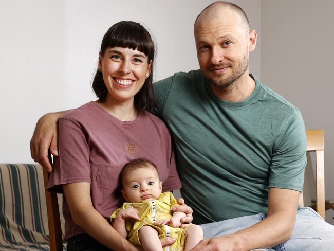 NSW NETWORK MARCH 1, 2023, PLEASE CONTACT PIC EDITOR KRISTI MILLER BEFORE PUBLISHING.Sydney IVF patient Sophia Ang and partner Lucas Dobrolot, with their son, Hector at home in Dulwich Hill. Sophia was 35 when she underwent treatment due to unexplained infertility and her treatment resulted in the birth of baby boy Hector in December 2022. Picture: Jonathan Ng